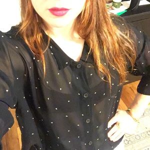 LILITH Sheer Black Polka Dot Oversized Crop Top M